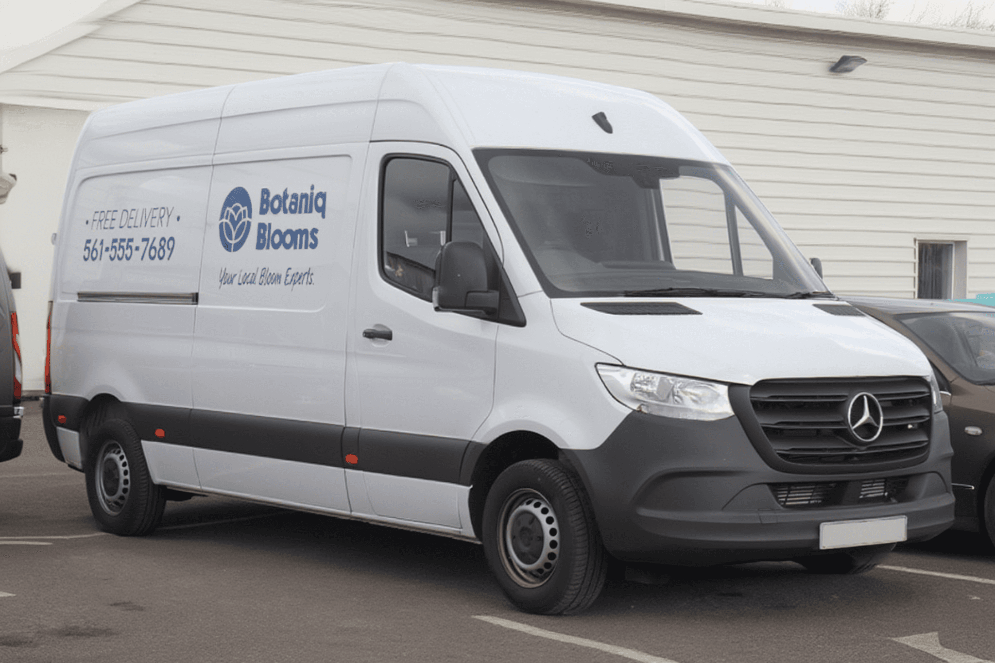 Sprinter with Botaniq Blooms branding - angled view
